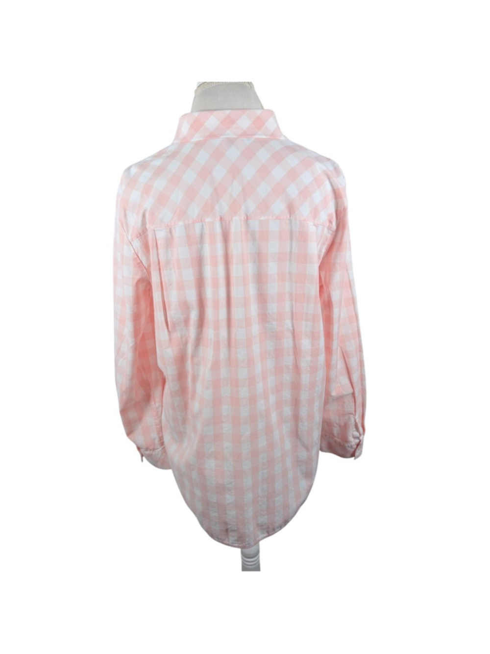 Lafayette 148 NY Pink Gingham Linen Shirt Tunic Size L Relaxed Beaded Trim - Picture 5 of 9
